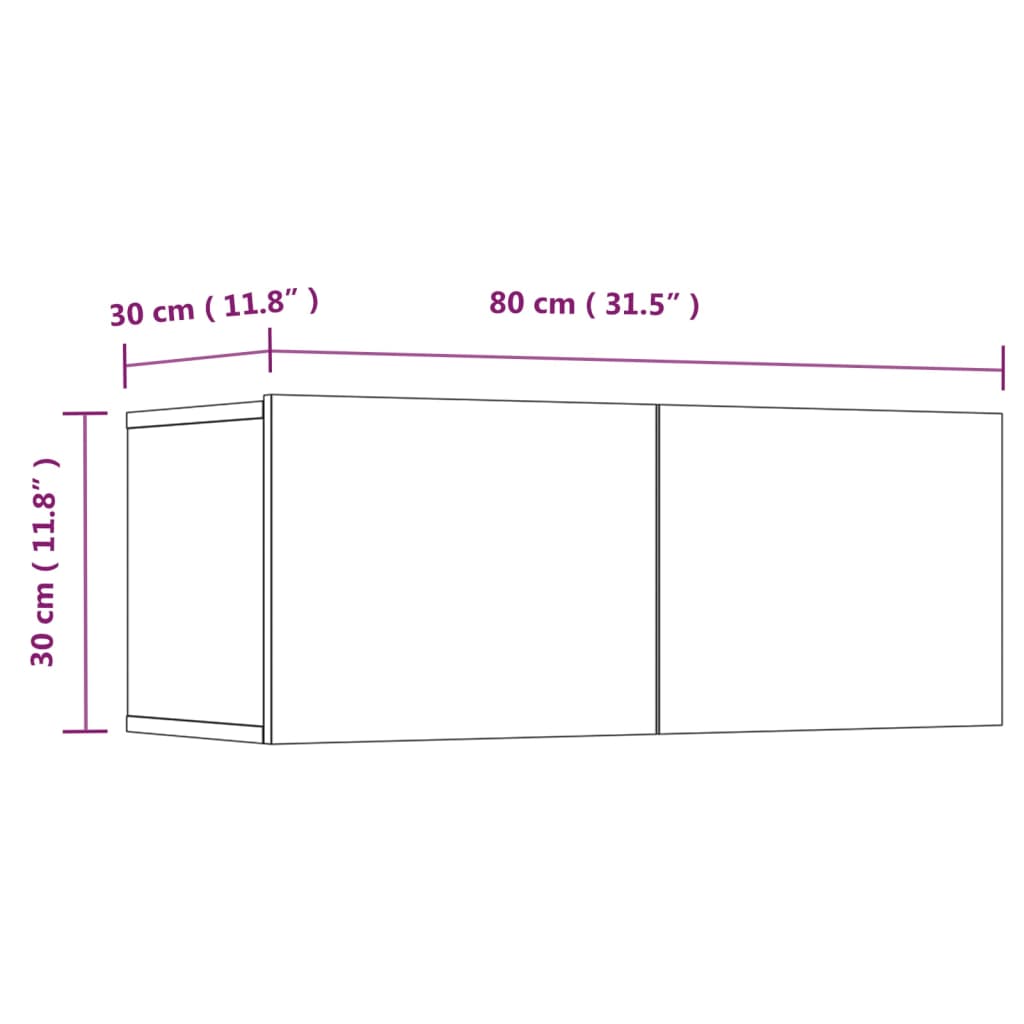 vidaXL TV Cabinets 2 pcs Black 80x30x30 cm Engineered Wood