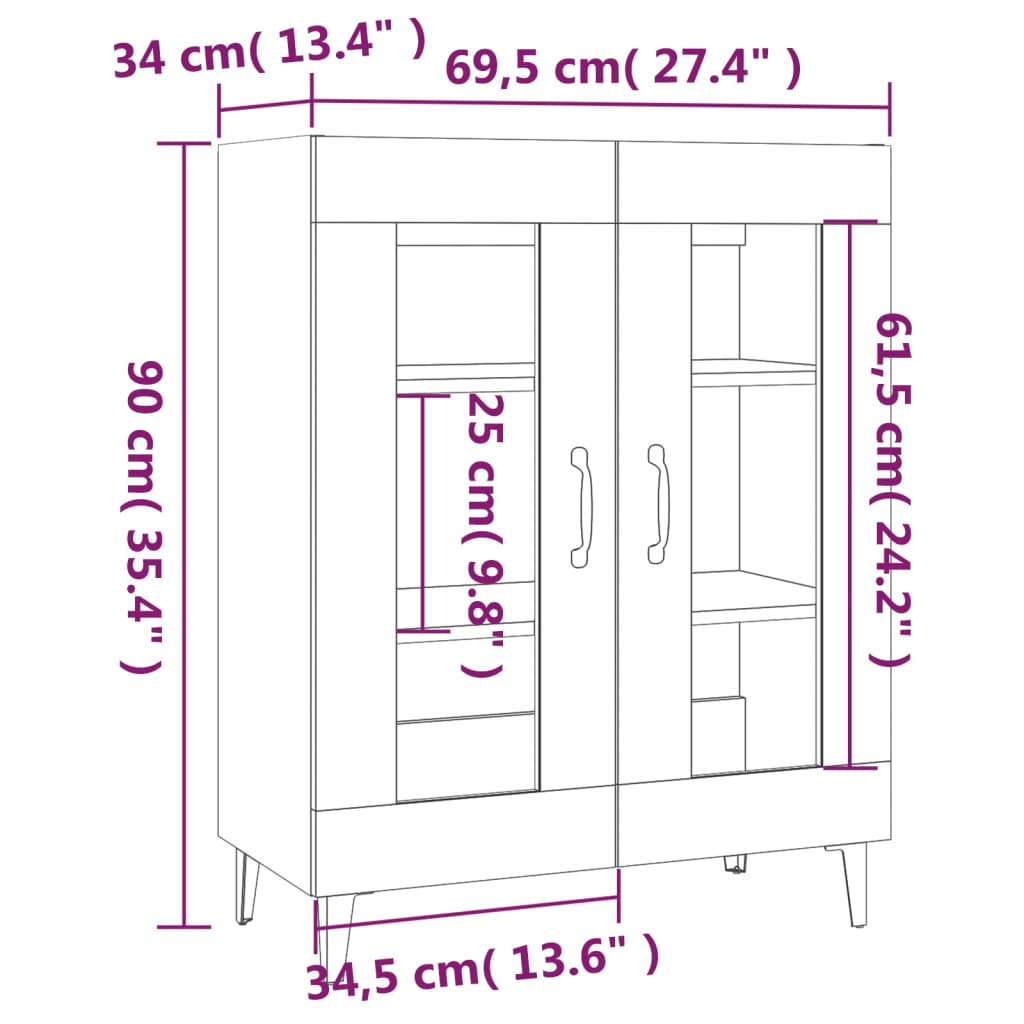 vidaXL Sideboard White 69.5x34x90 cm Engineered Wood