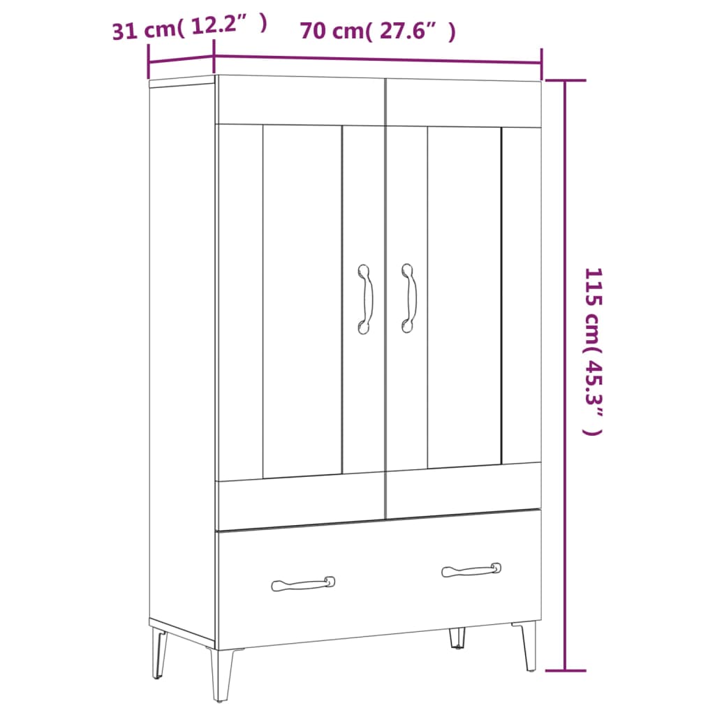 vidaXL Highboard Black 70x31x115 cm Engineered Wood