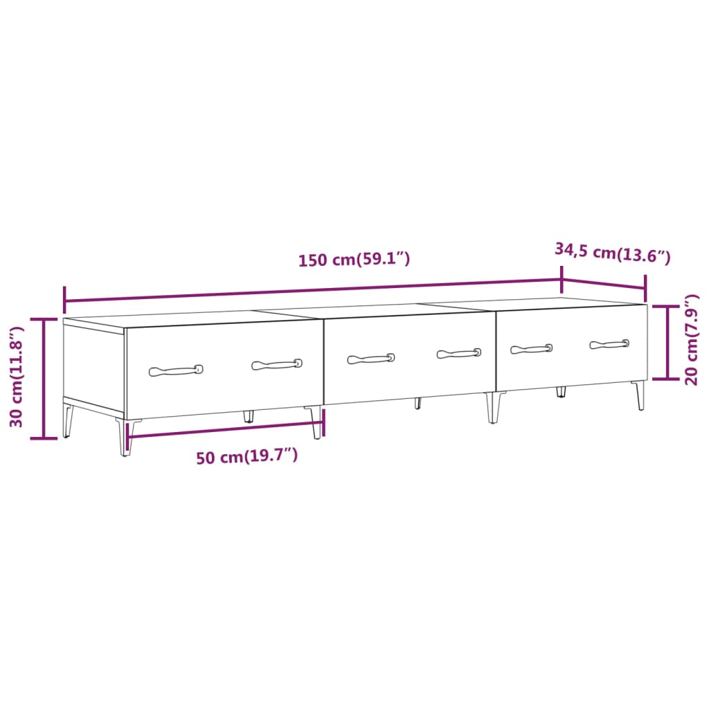 vidaXL TV Cabinet Black 150x34,5x30 cm Engineered Wood