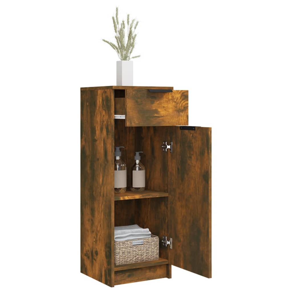 vidaXL Bathroom Cabinet Smoked Oak 32x34x90 cm Engineered Wood