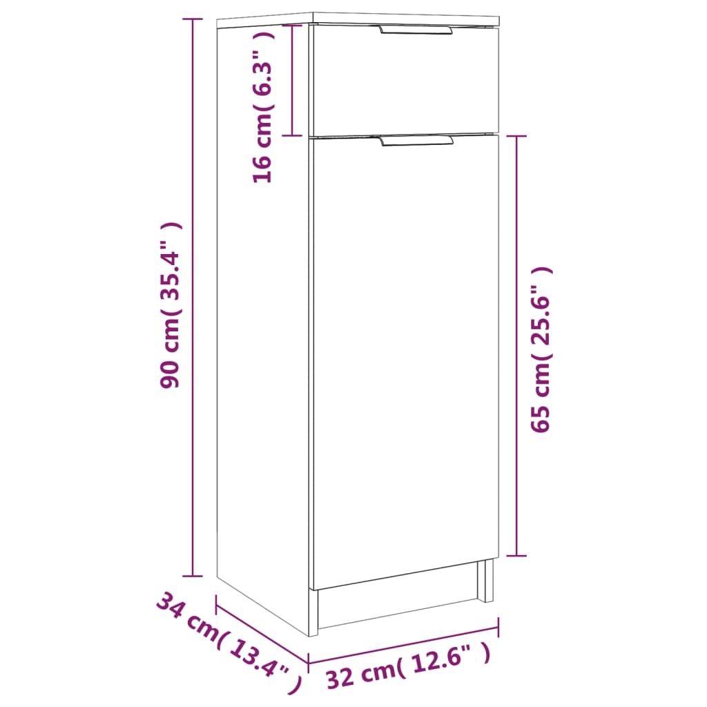 vidaXL Bathroom Cabinet Smoked Oak 32x34x90 cm Engineered Wood