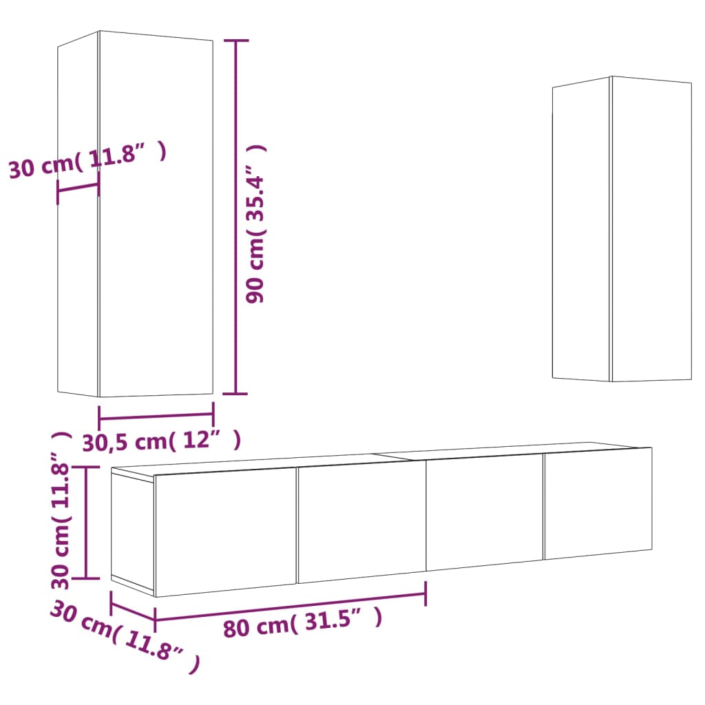 vidaXL 7 Piece TV Cabinet Set Black Engineered Wood