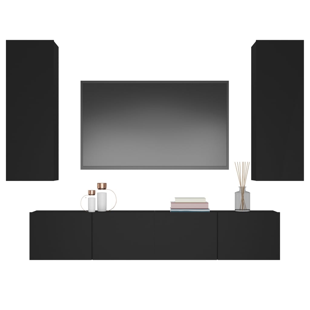 vidaXL 7 Piece TV Cabinet Set Black Engineered Wood