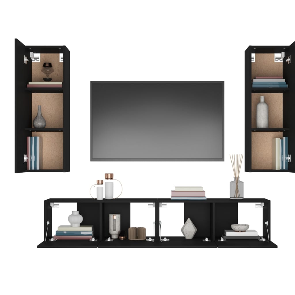 vidaXL 7 Piece TV Cabinet Set Black Engineered Wood