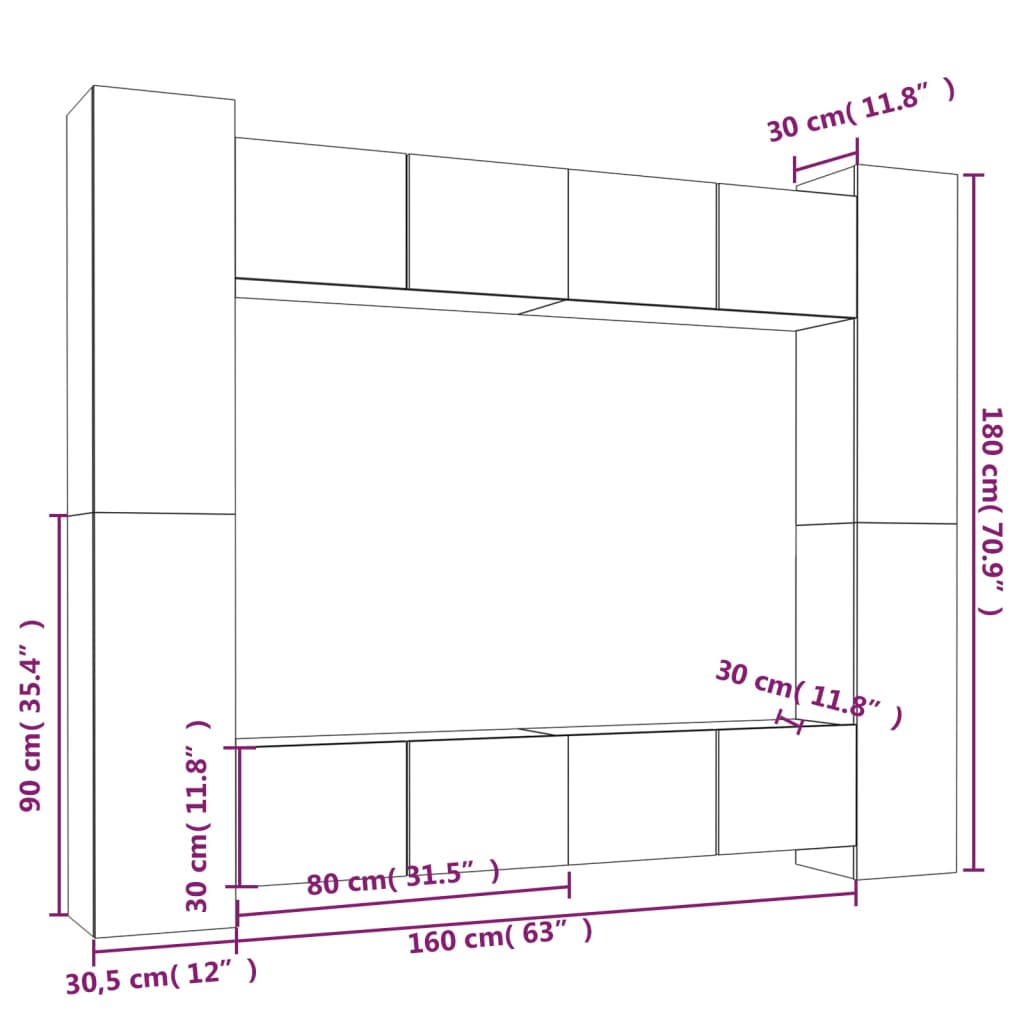 vidaXL 7 Piece TV Cabinet Set Black Engineered Wood