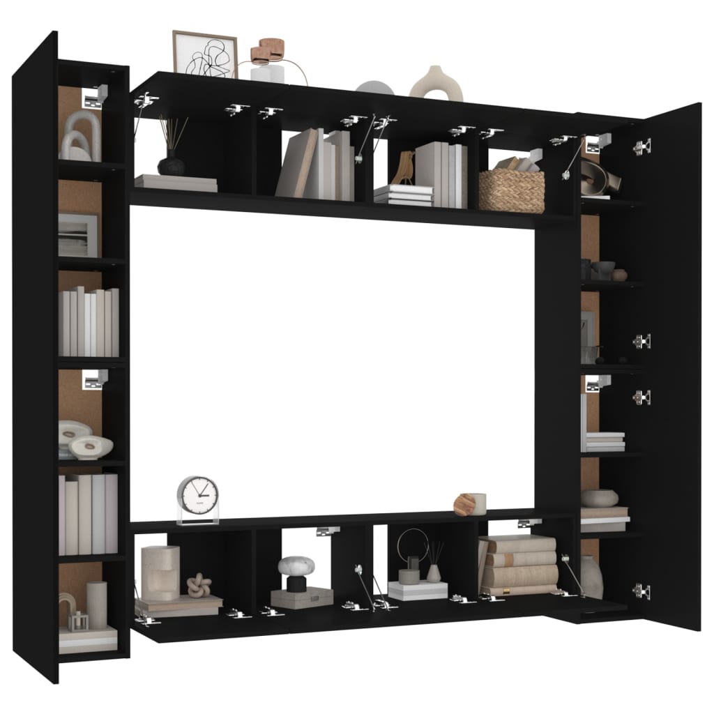 vidaXL 7 Piece TV Cabinet Set Black Engineered Wood