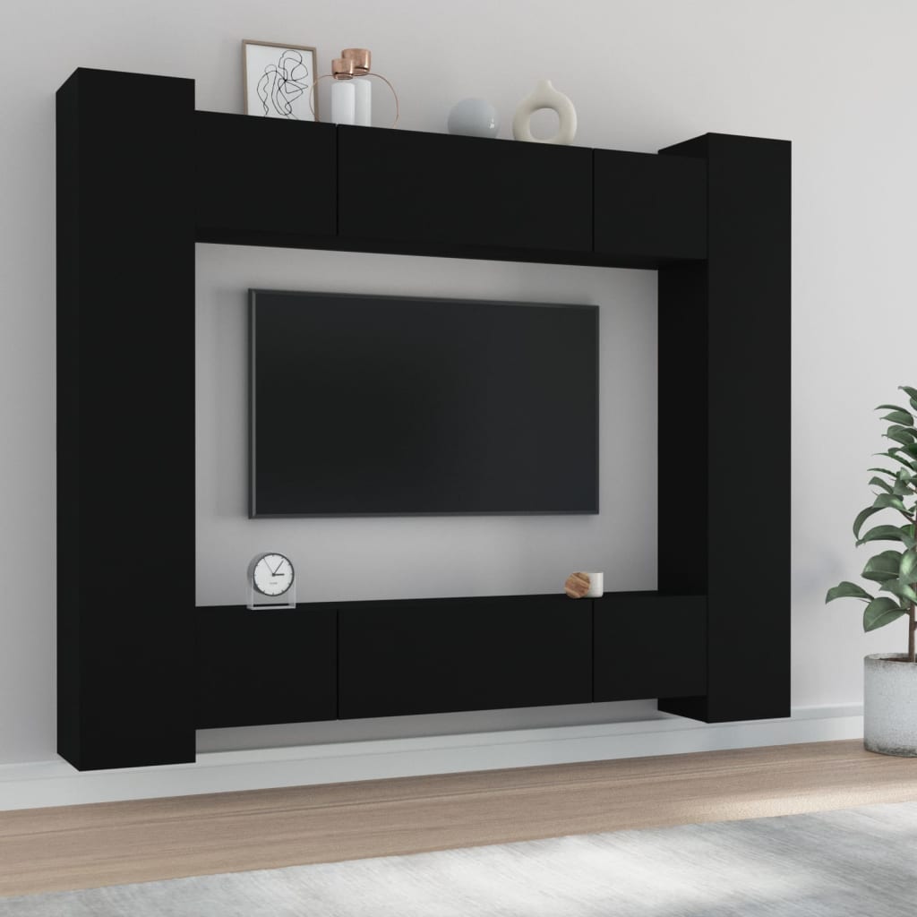 vidaXL 7 Piece TV Cabinet Set Black Engineered Wood