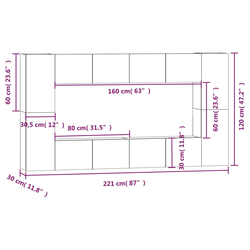 vidaXL 7 Piece TV Cabinet Set Black Engineered Wood