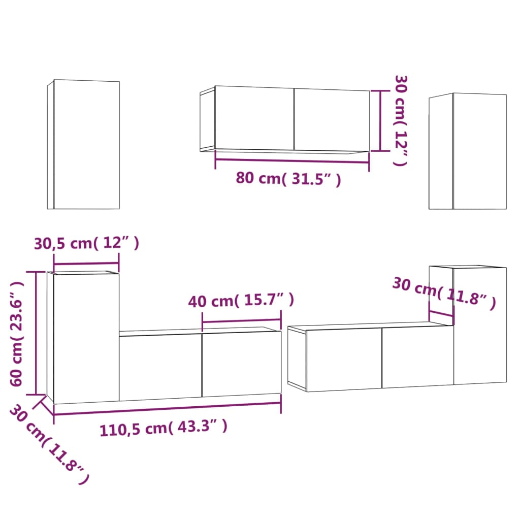 vidaXL 7 Piece TV Cabinet Set Black Engineered Wood