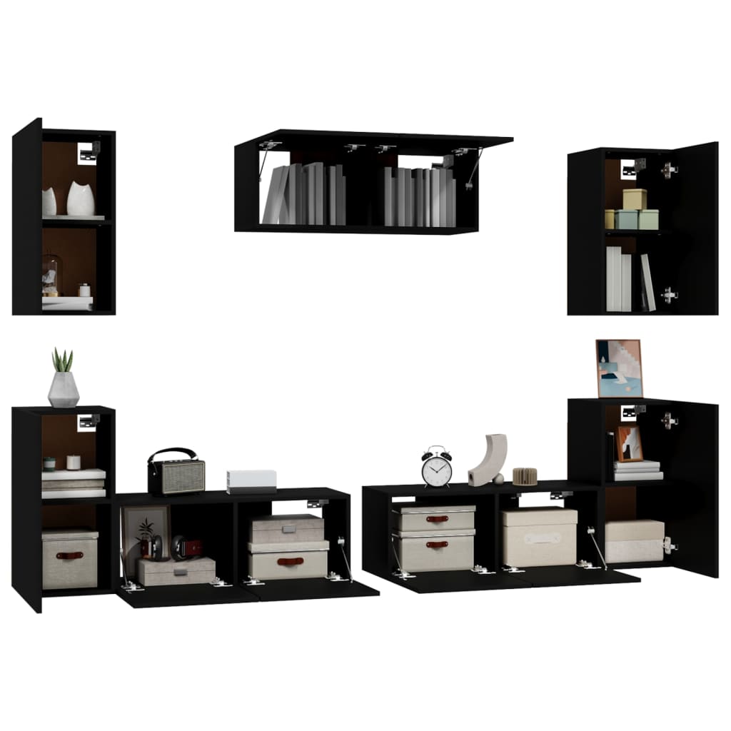 vidaXL 7 Piece TV Cabinet Set Black Engineered Wood