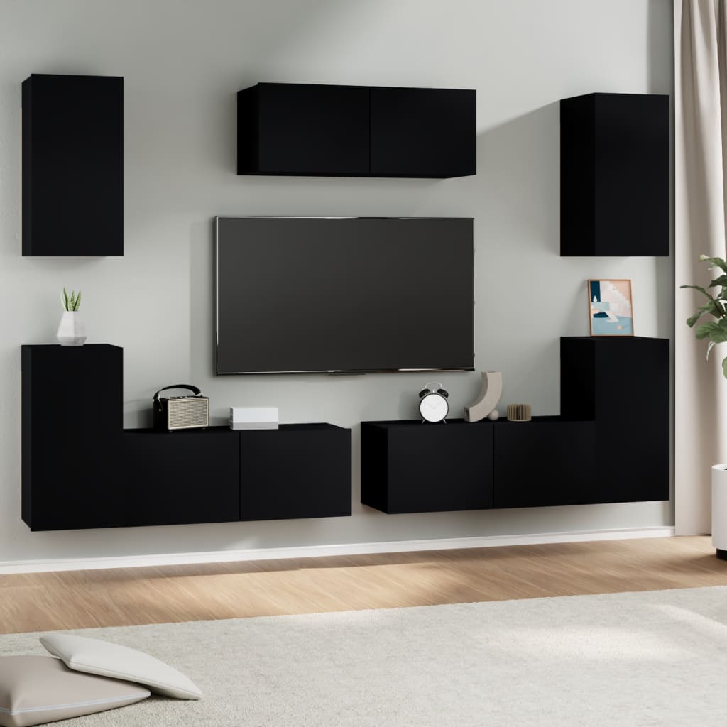 vidaXL 7 Piece TV Cabinet Set Black Engineered Wood