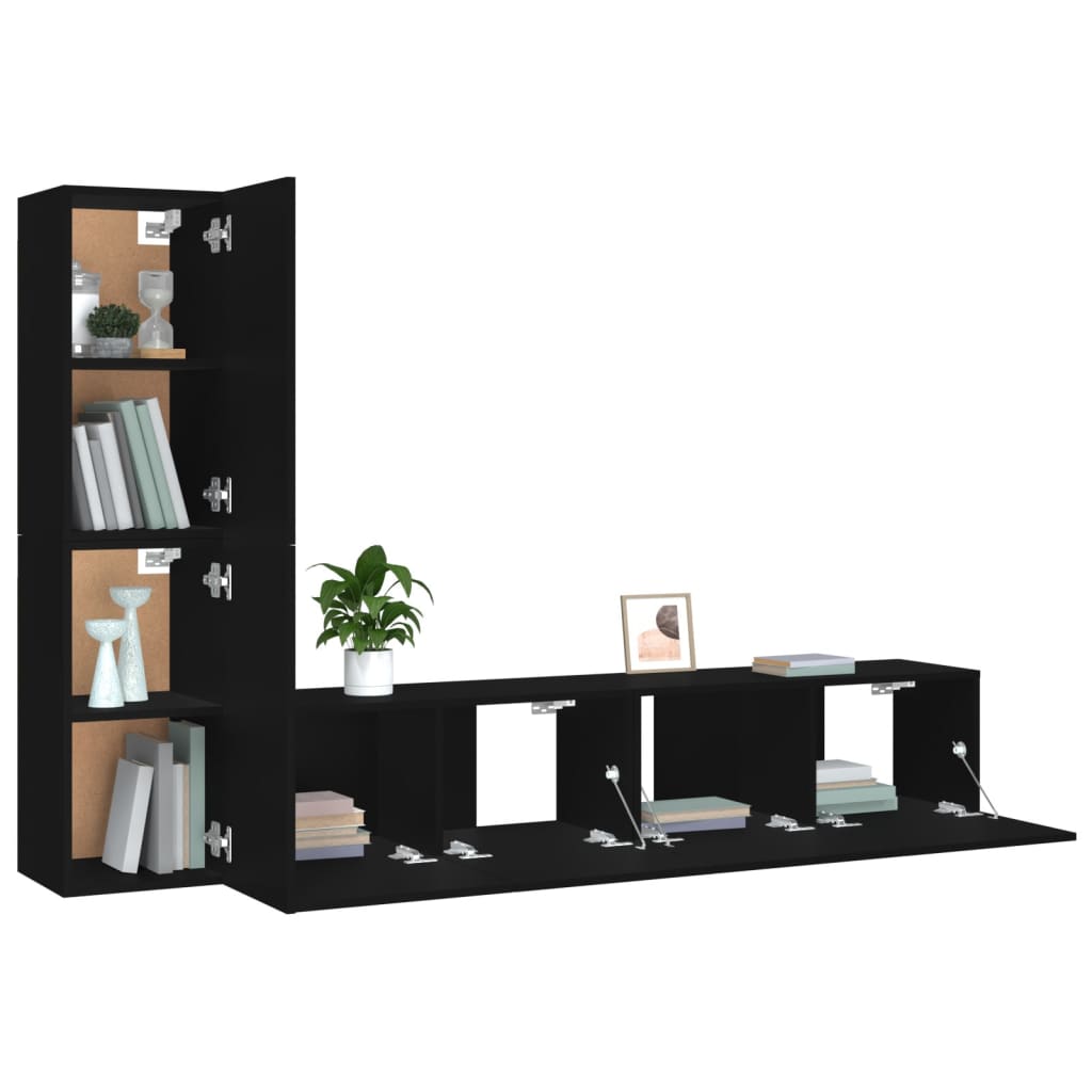 vidaXL 6 Piece TV Cabinet Set Black Engineered Wood