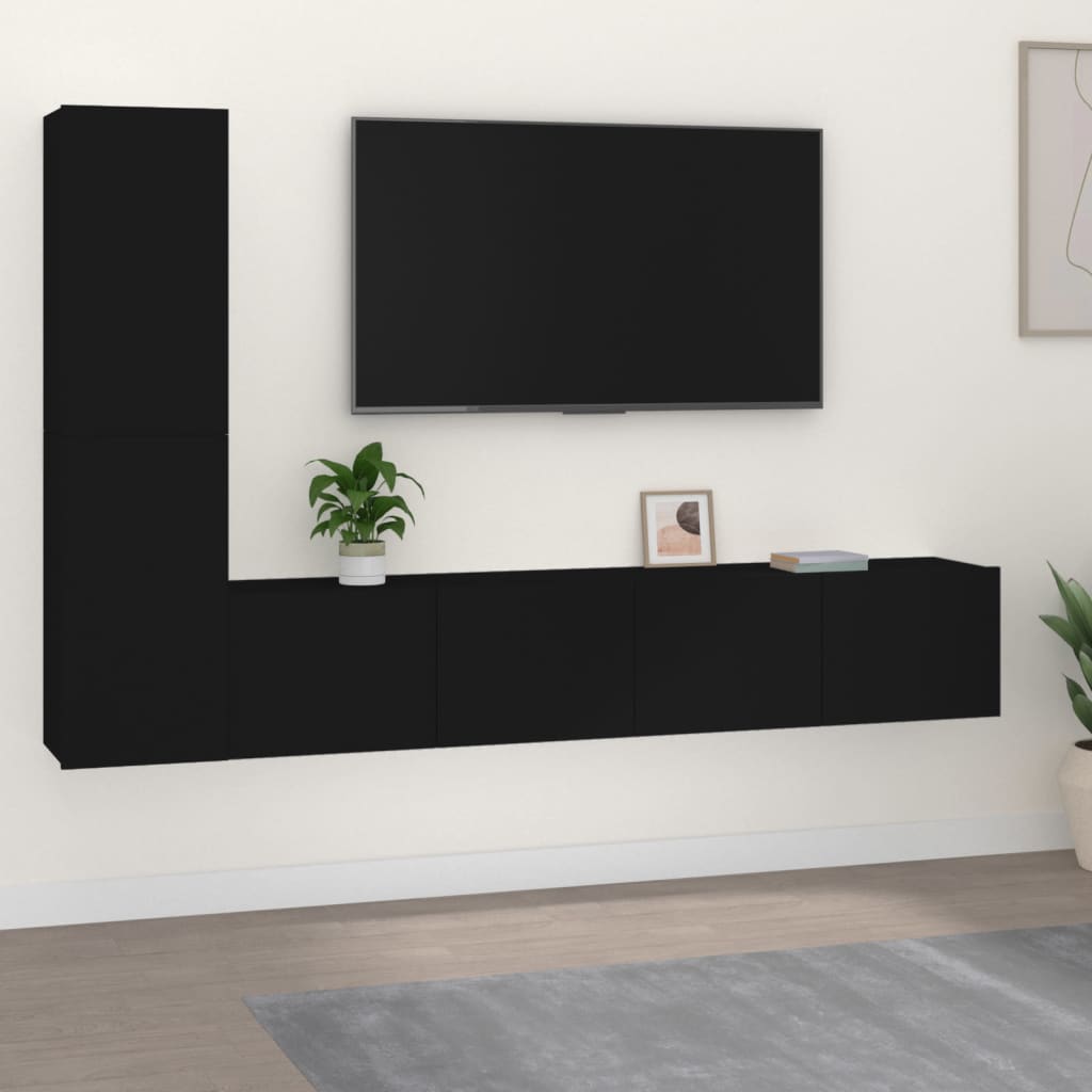 vidaXL 6 Piece TV Cabinet Set Black Engineered Wood