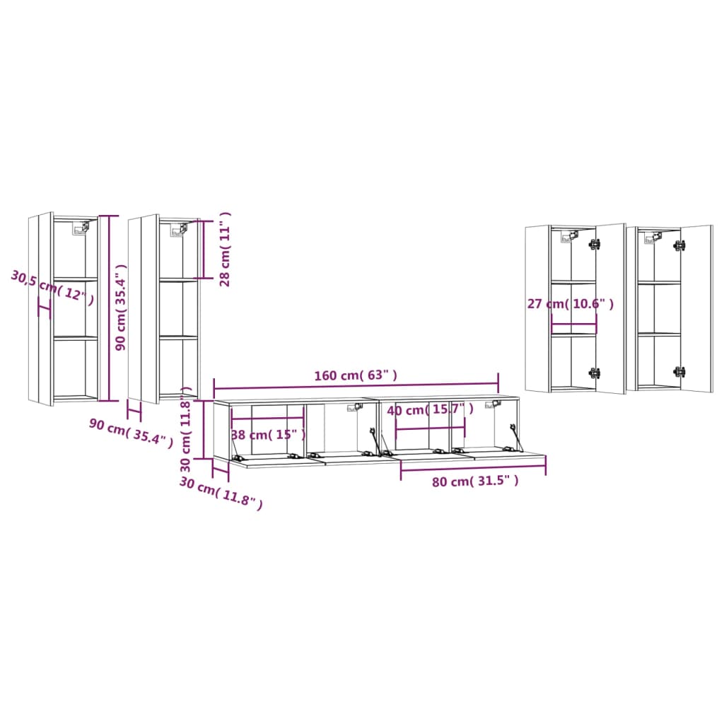 vidaXL 6 Piece TV Cabinet Set Black Engineered Wood