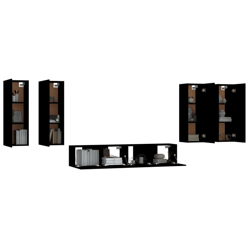 vidaXL 6 Piece TV Cabinet Set Black Engineered Wood