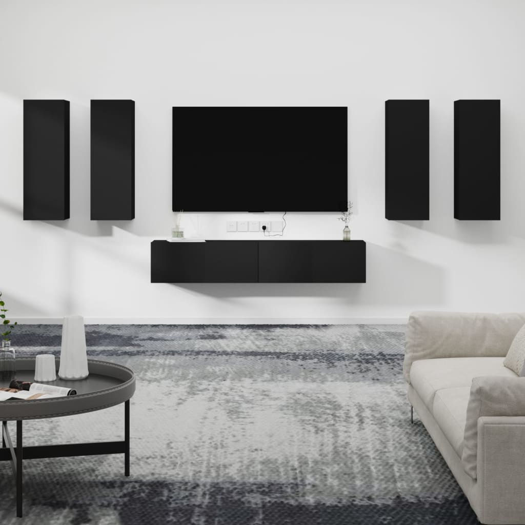 vidaXL 6 Piece TV Cabinet Set Black Engineered Wood