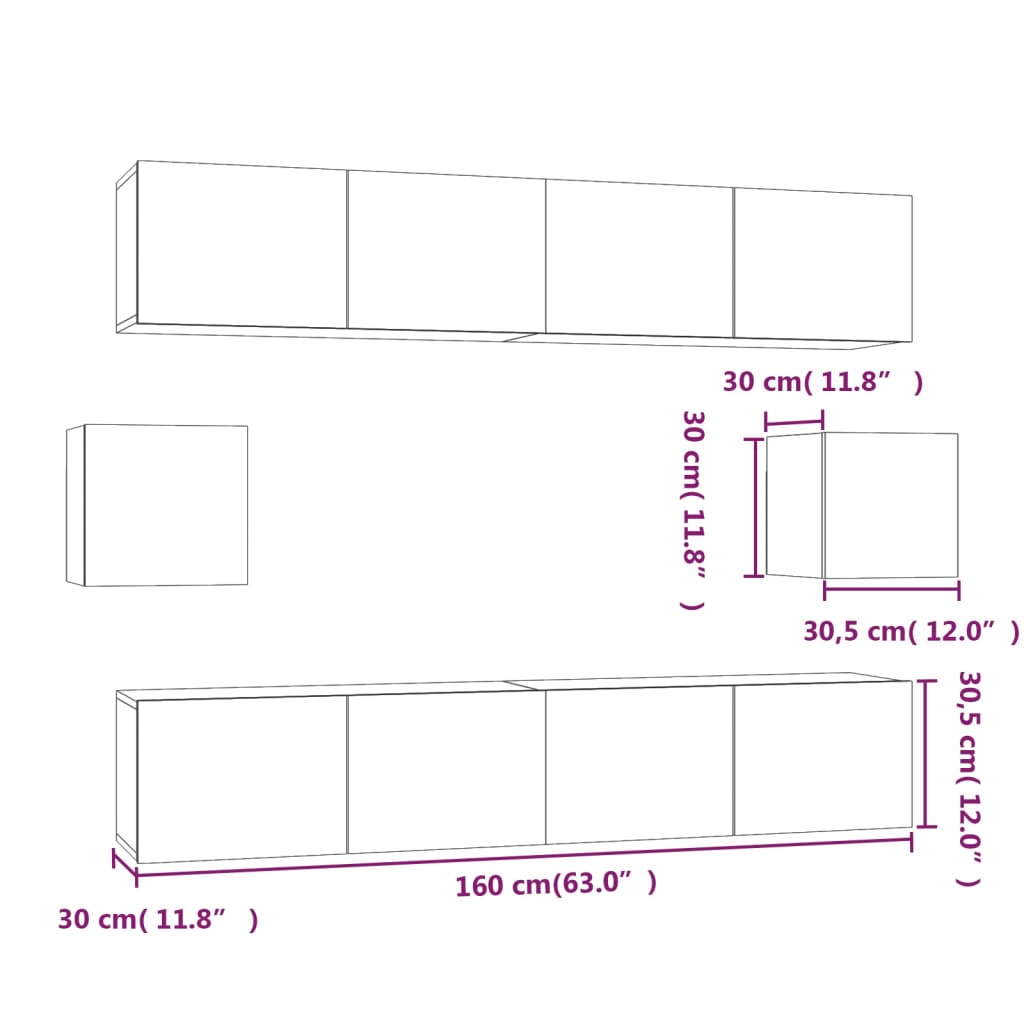 vidaXL 6 Piece TV Cabinet Set Black Engineered Wood