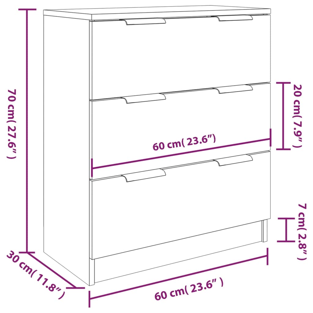 vidaXL 3 Piece Sideboards Black Engineered Wood