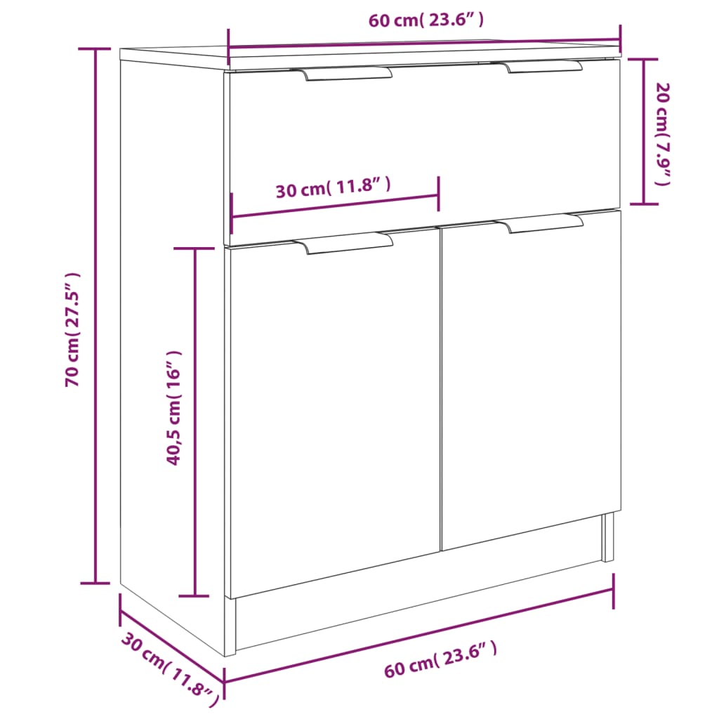 vidaXL 3 Piece Sideboards Black Engineered Wood