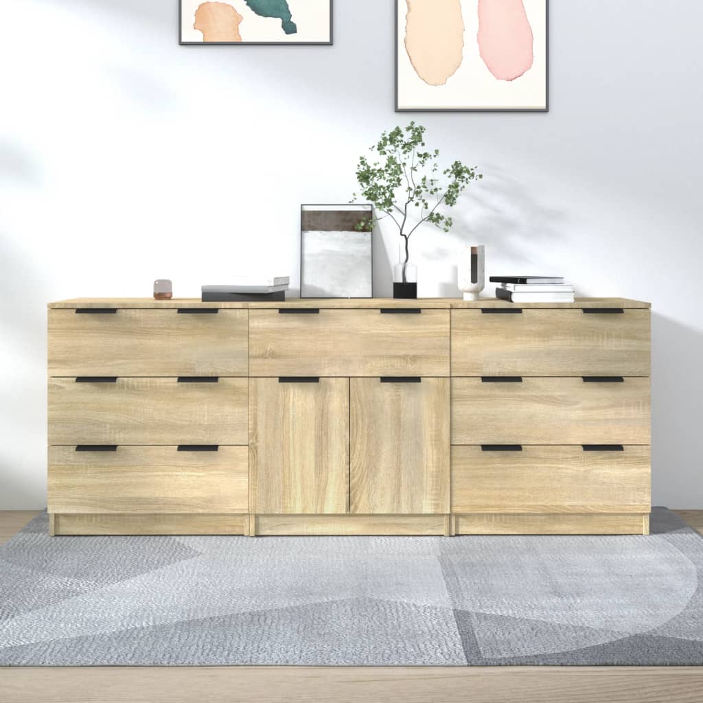 vidaXL 3 Piece Sideboards Black Engineered Wood