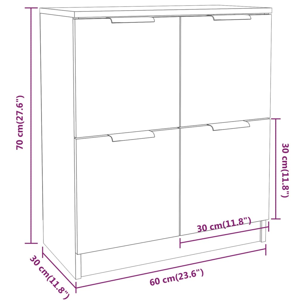 vidaXL Sideboards 2 pcs Black 60x30x70 cm Engineered Wood