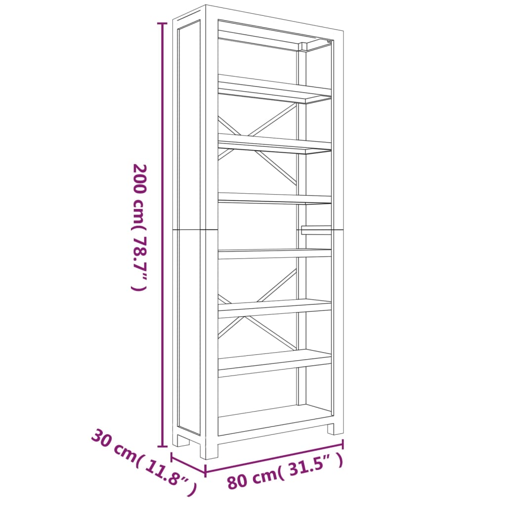 vidaXL 7-Tier Bookcase 80x30x200 cm Solid Wood Acacia