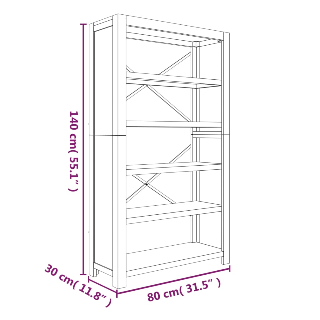 vidaXL 5-Tier Bookcase 80x30x140 cm Solid Wood Acacia