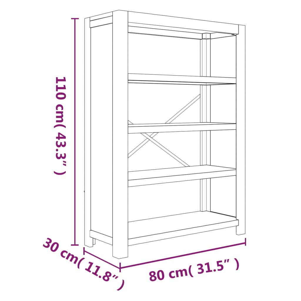 vidaXL 4-Tier Bookcase 80x30x110 cm Solid Wood Acacia