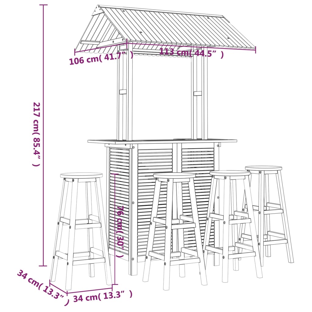 vidaXL 5 Piece Garden Bar Set Solid Wood Acacia