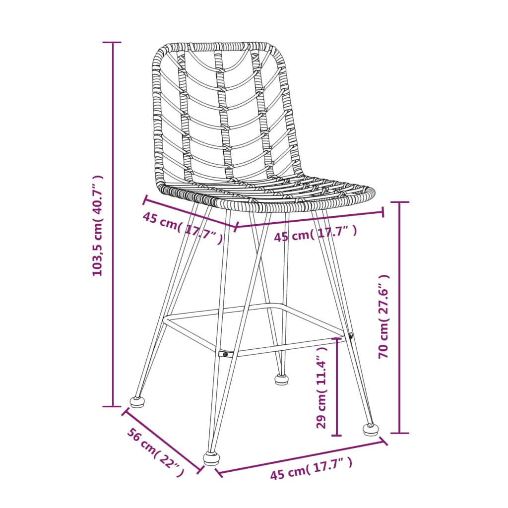 vidaXL Bar Stools 2 pcs Black 45x56x103.5 cm PE Rattan and Steel