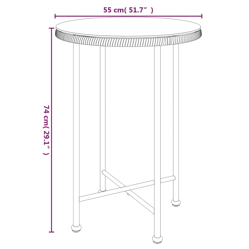 vidaXL Dining Table Black Ø50 cm Tempered Glass and Steel