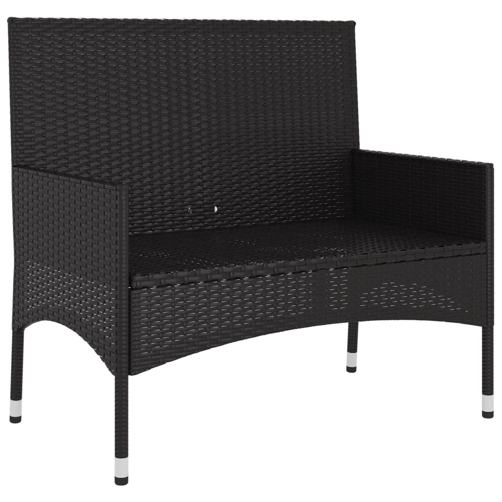 vidaXL 2-Seater Garden Bench with Cushions Black Poly Rattan