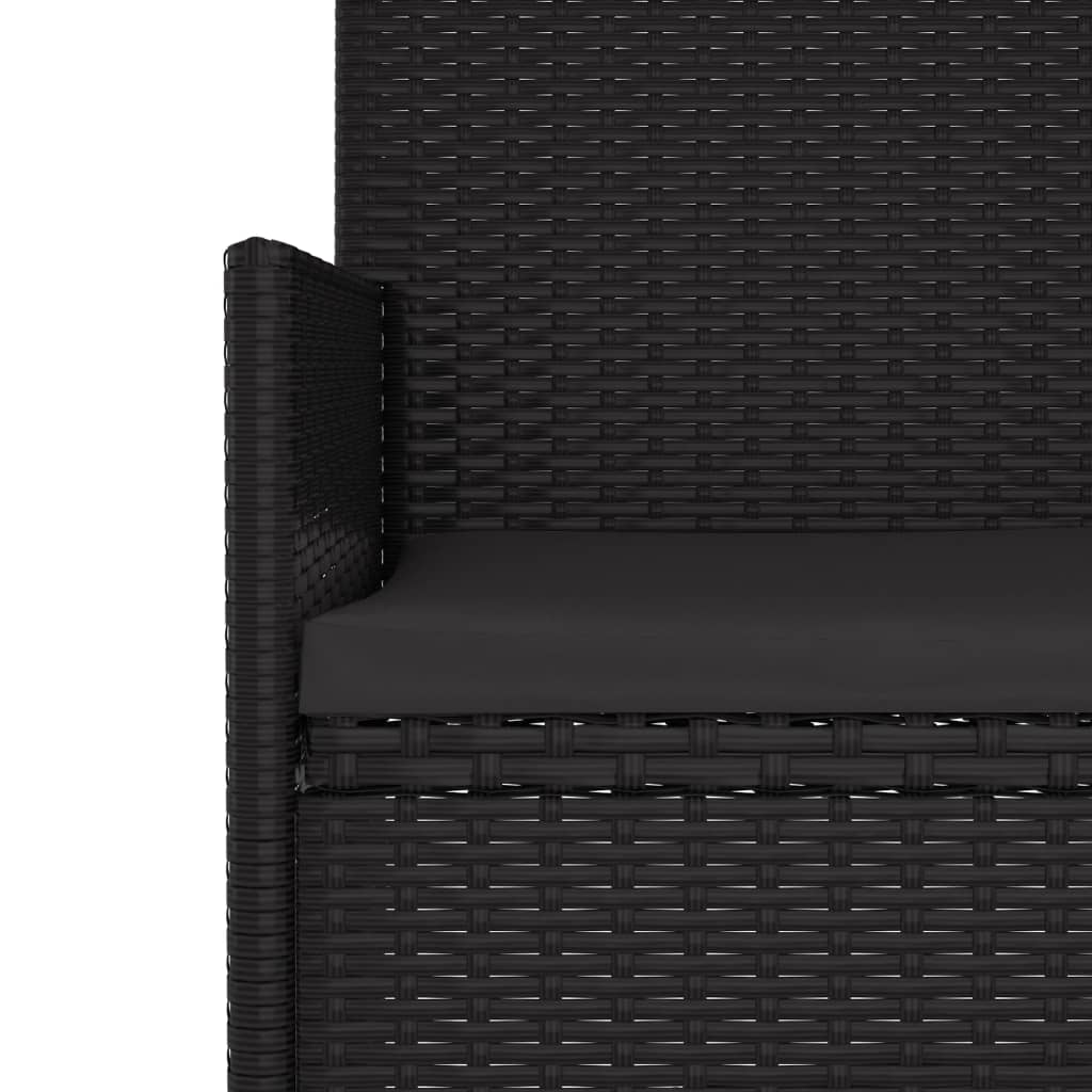 vidaXL 2-Seater Garden Bench with Cushions Black Poly Rattan