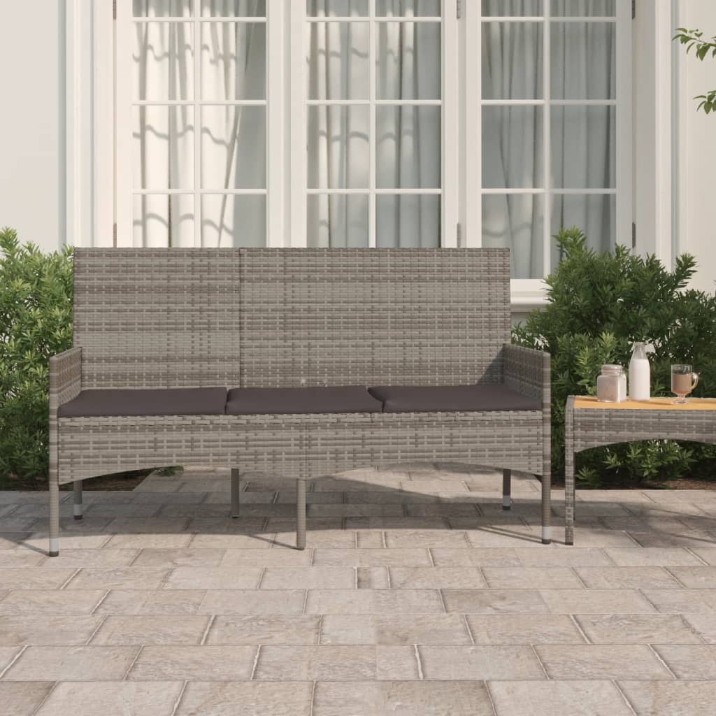 vidaXL 3-Seater Garden Bench with Cushions Black Poly Rattan