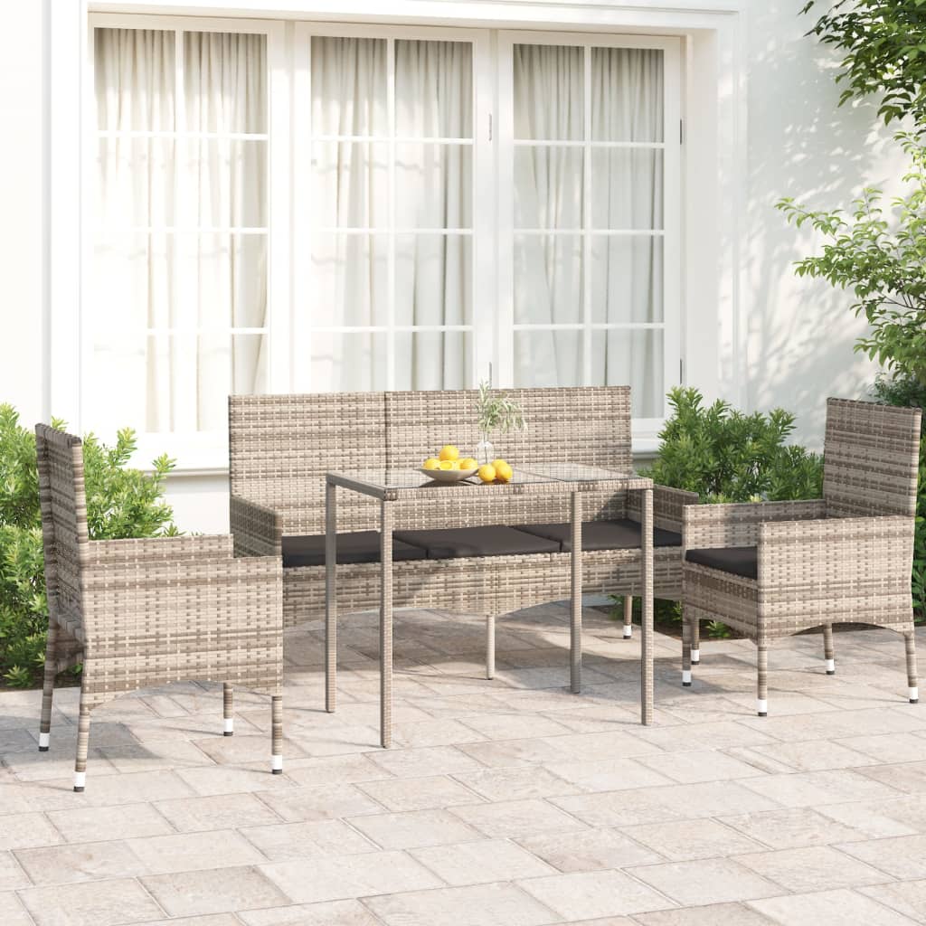 vidaXL 4 Piece Garden Lounge Set with Cushions Black Poly Rattan