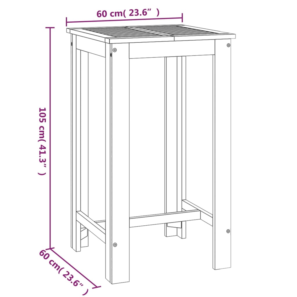 vidaXL Garden Bar Table 60x60x105 cm Solid Wood Acacia