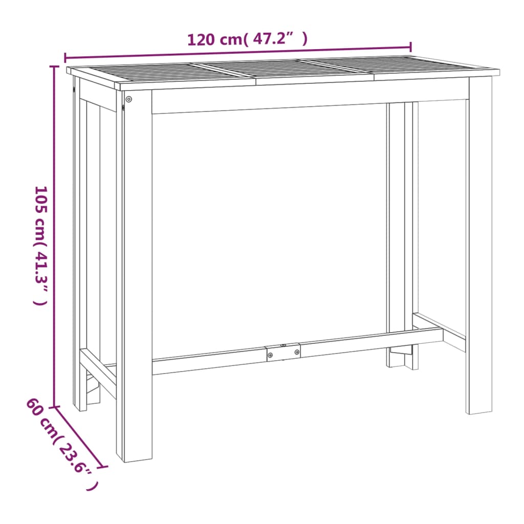 vidaXL Garden Bar Table 120x60x105 cm Solid Wood Acacia