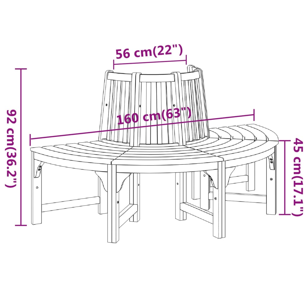 vidaXL Half Round Tree Bench Ø160 cm Solid Wood Eucalyptus