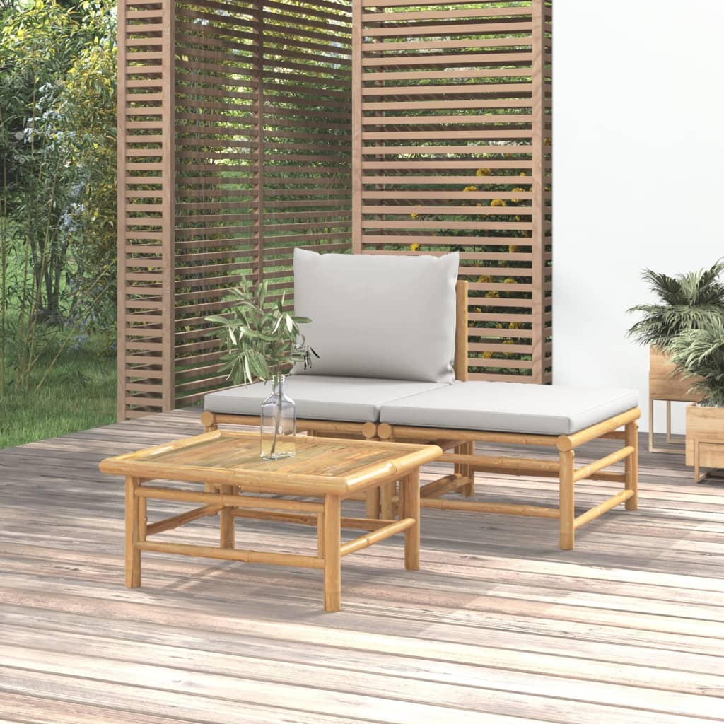 vidaXL 3 Piece Garden Lounge Set with Light Grey Cushions Bamboo