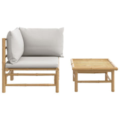 vidaXL 3 Piece Garden Lounge Set with Light Grey Cushions Bamboo