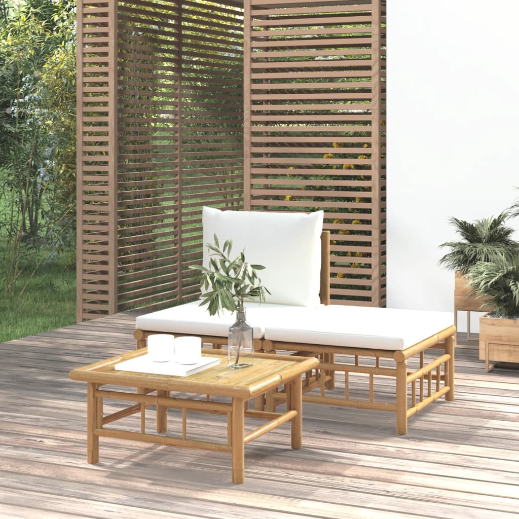 vidaXL 3 Piece Garden Lounge Set with Light Grey Cushions Bamboo