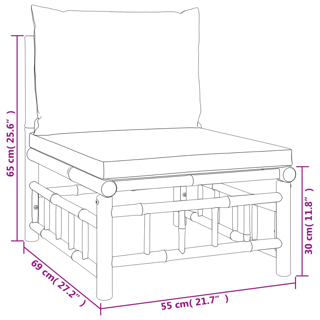 vidaXL 2 Piece Garden Lounge Set with Light Grey Cushions Bamboo