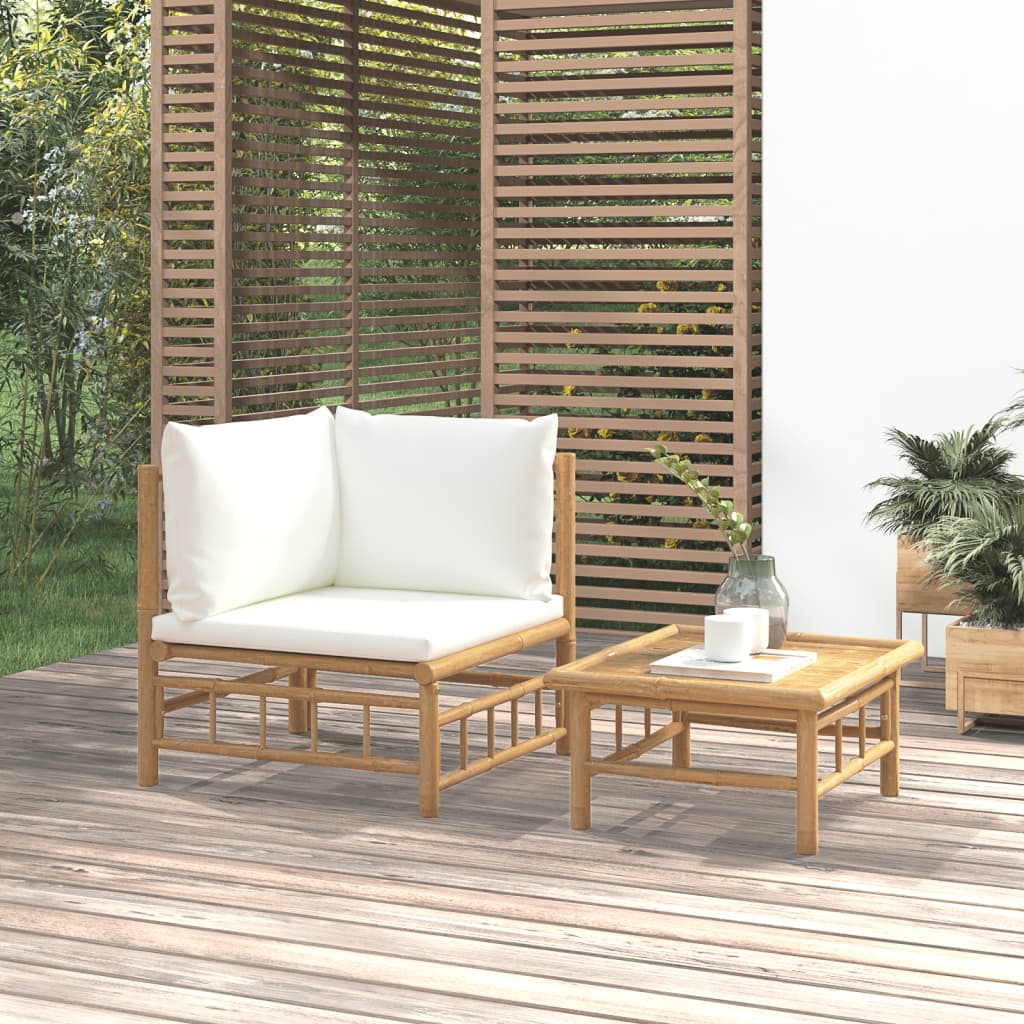 vidaXL 3 Piece Garden Lounge Set with Light Grey Cushions Bamboo