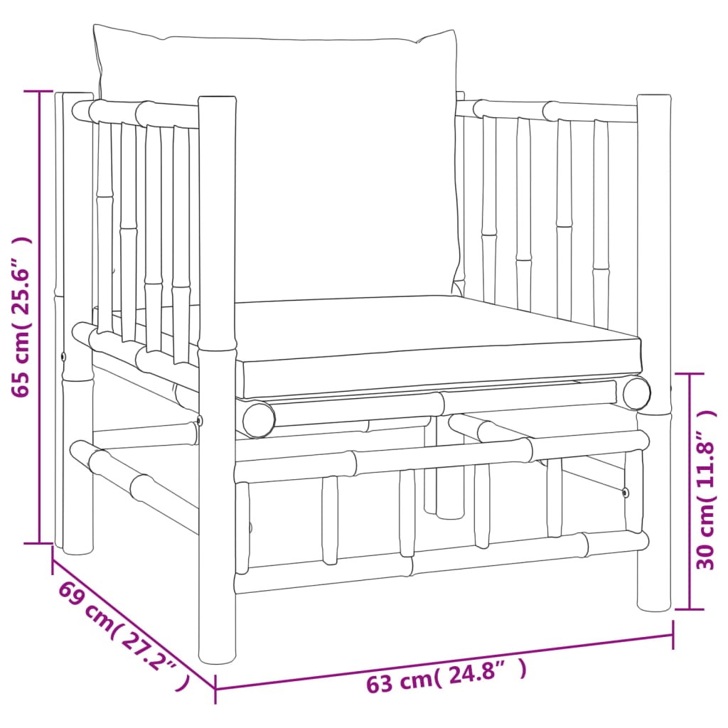 vidaXL Garden Sofa with Light Grey Cushions Bamboo