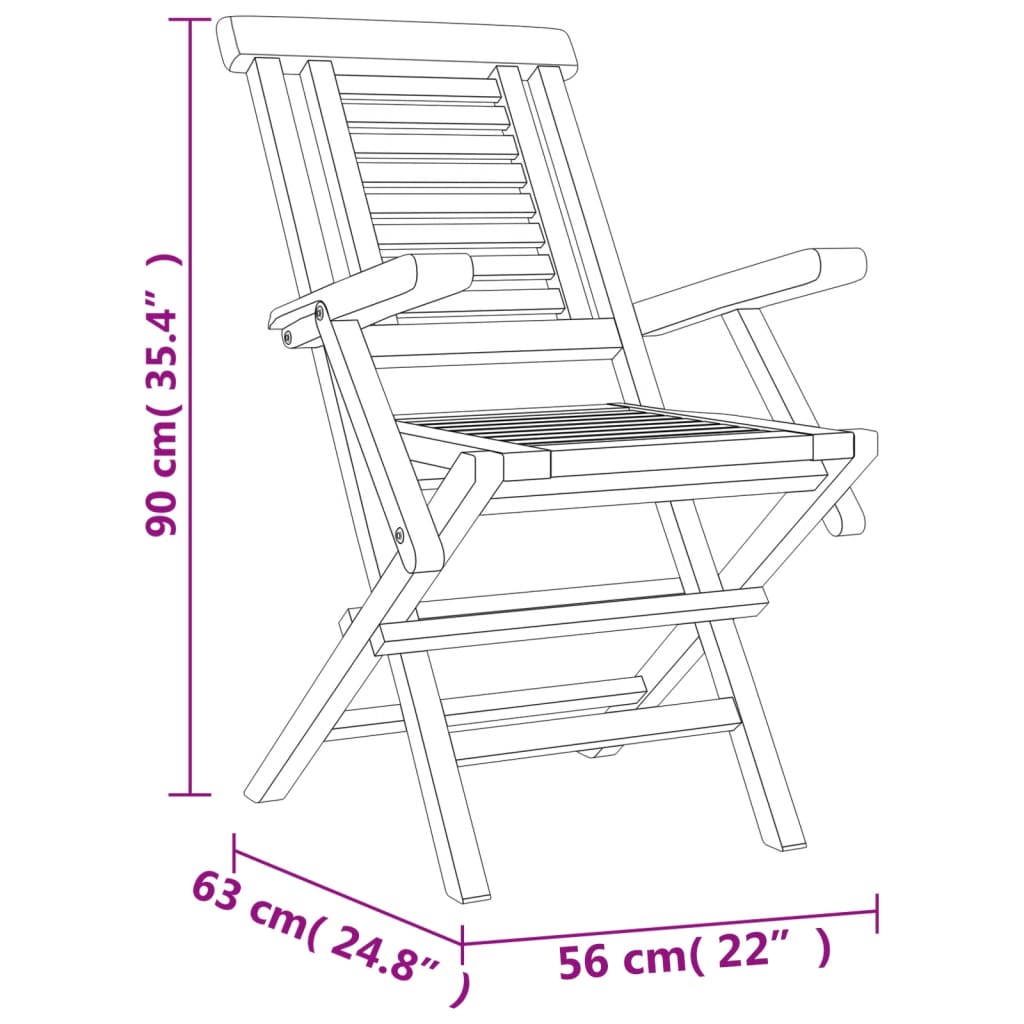 vidaXL Folding Garden Chairs 2 pcs 56x63x90 cm Solid Wood Teak