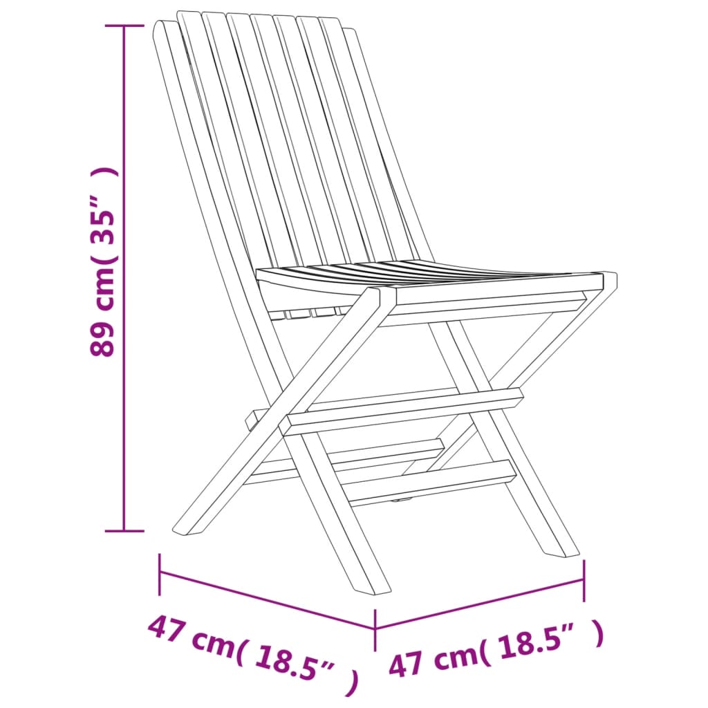 vidaXL Folding Garden Chairs 2 pcs 47x61x90 cm Solid Wood Teak