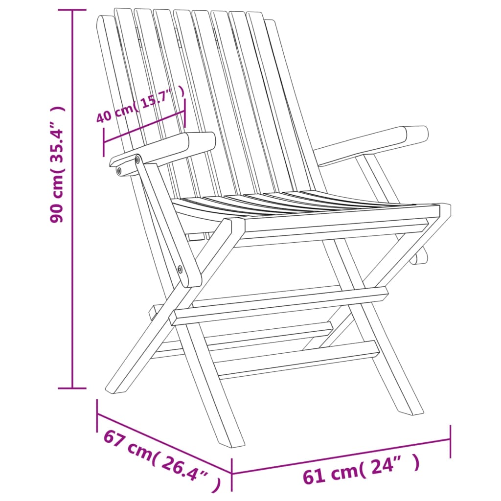 vidaXL Folding Garden Chairs 2 pcs 61x67x90 cm Solid Wood Teak