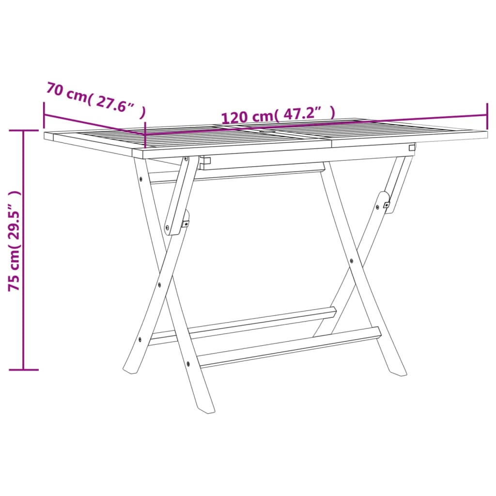 vidaXL Folding Garden Table Grey 120x70x75 cm Solid Wood Teak