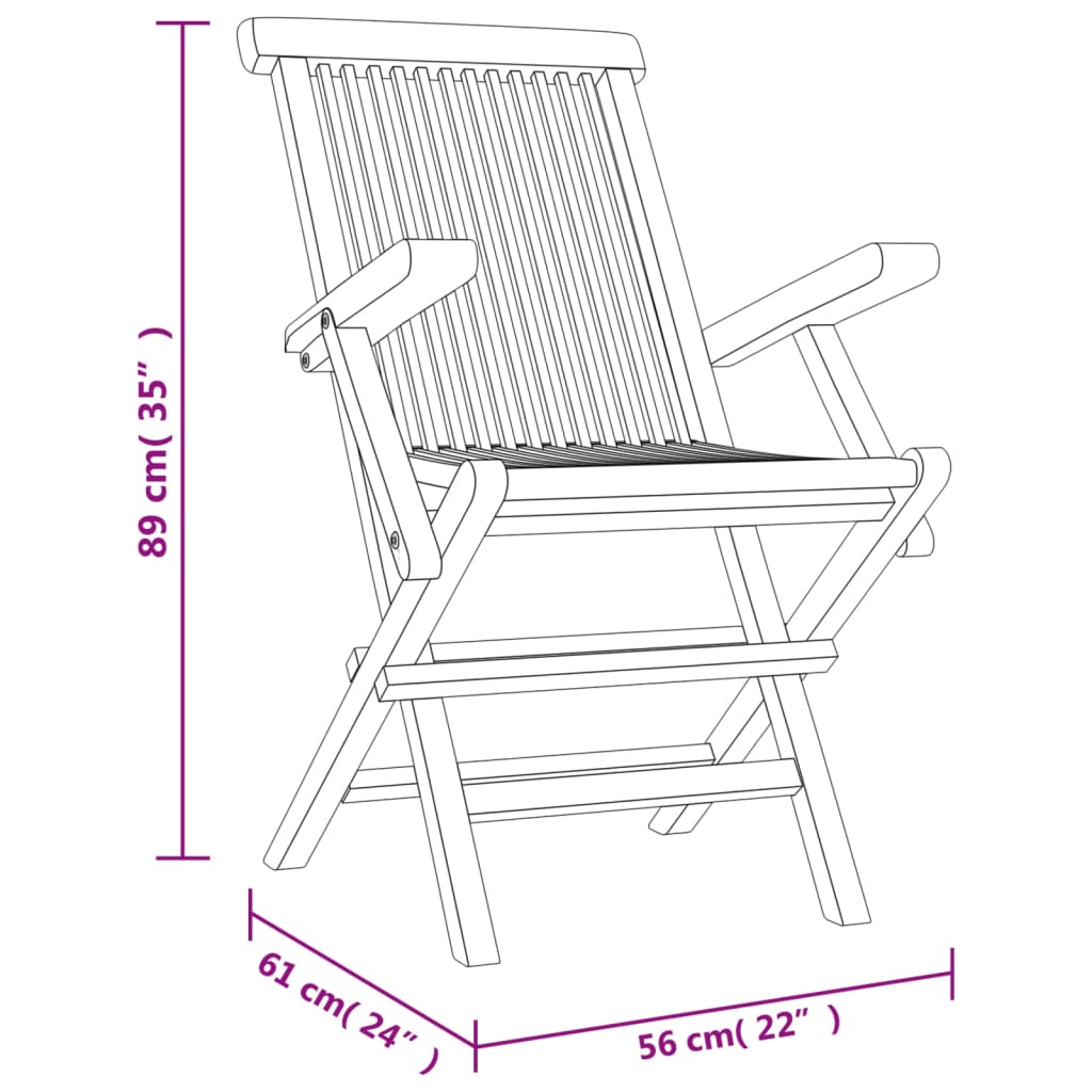 vidaXL Folding Garden Chairs 2 pcs 61x67x90 cm Solid Wood Teak